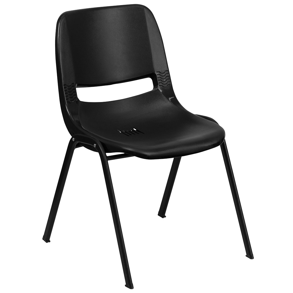 Flash Furniture RUT-14-PDR-BLACK-GG Student Shell Chair w/ Black Plastic Seat & Black Metal Frame - Kindergarten to 2nd Grade