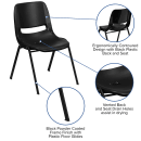 Flash Furniture RUT-14-PDR-BLACK-GG Student Shell Chair w/ Black Plastic Seat & Black Metal Frame - Kindergarten to 2nd Grade thumbnail 6