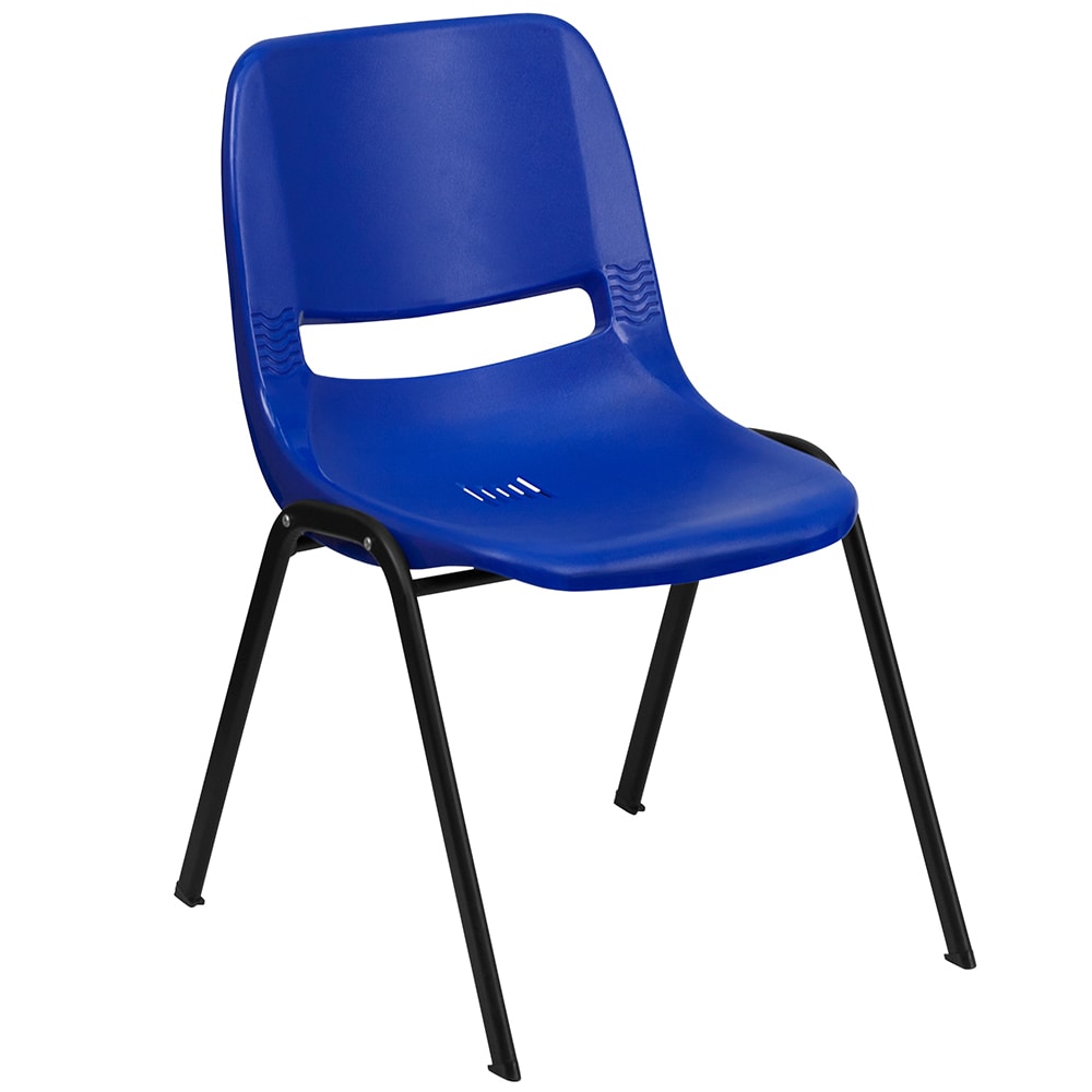 Flash Furniture RUT-16-NVY-BLACK-GG Stacking Student Shell Chair - Navy Blue Plastic Seat, Black Metal Frame
