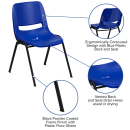Flash Furniture RUT-16-NVY-BLACK-GG Stacking Student Shell Chair - Navy Blue Plastic Seat, Black Metal Frame thumbnail 6