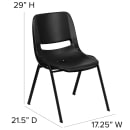 Flash Furniture RUT-16-PDR-BLACK-GG Stacking Student Shell Chair - Black Plastic Seat, Black Metal Frame thumbnail 2