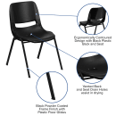 Flash Furniture RUT-16-PDR-BLACK-GG Stacking Student Shell Chair - Black Plastic Seat, Black Metal Frame thumbnail 6