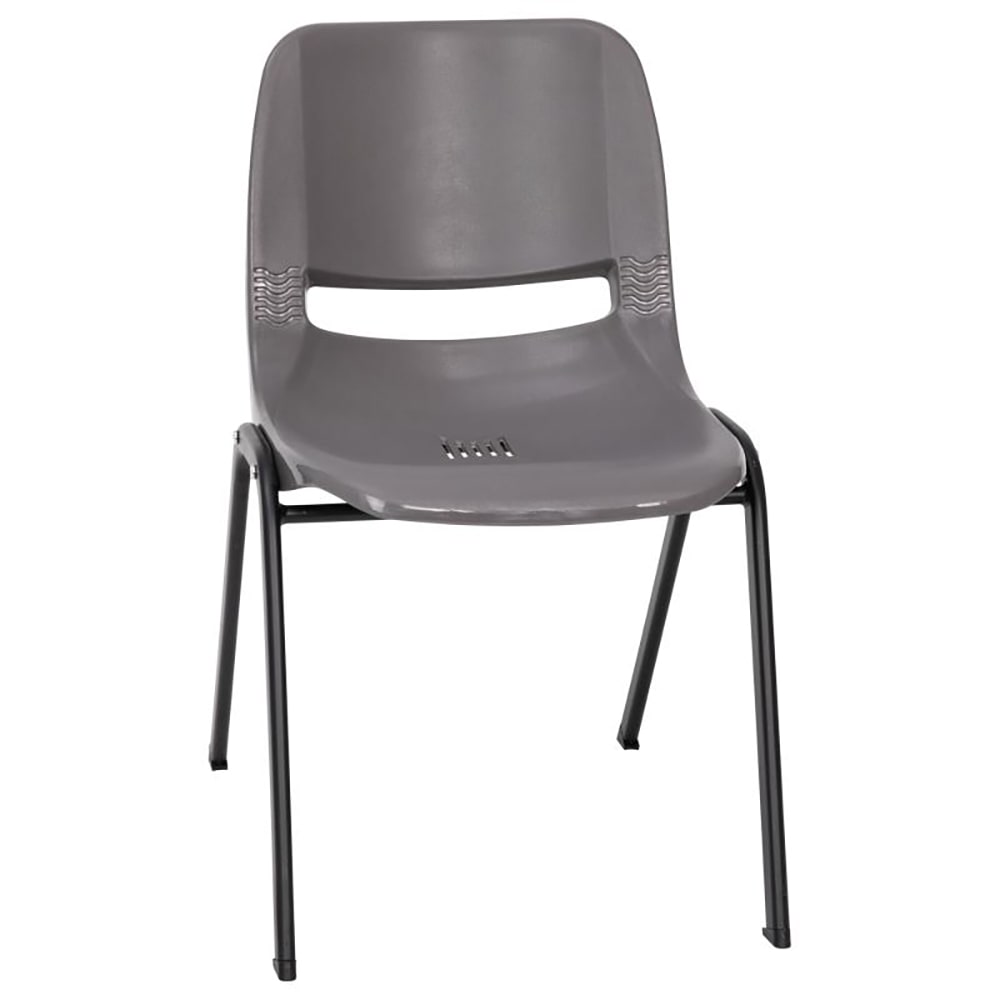 Flash Furniture RUT-16-PDR-GY-GG Stacking Student Shell Chair - Gray Plastic Seat, Black Metal