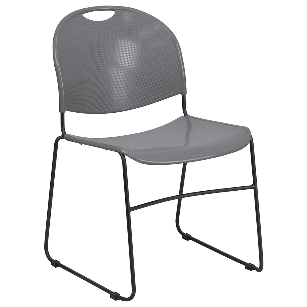 Flash Furniture RUT-188-GY-GG Compact Stacking Chair w/ Gray Plastic Back & Seat - Metal Frame, Black