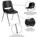 Flash Furniture RUT-18-BK-CHR-GG Stacking Student Shell Chair - Black Plastic Seat, Chrome Frame thumbnail 6