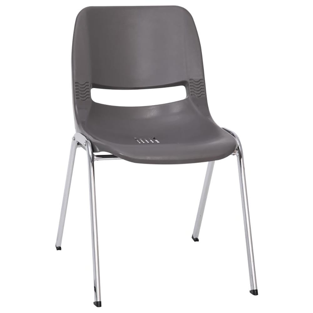 Flash Furniture RUT-18-GY-CHR-GG Stacking Student Shell Chair - Charcoal Plastic Seat, Black Metal