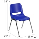 Flash Furniture RUT-18-NVY-CHR-GG Stacking Student Shell Chair - Navy Blue Plastic Seat, Black Metal Frame thumbnail 2