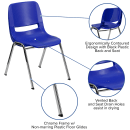 Flash Furniture RUT-18-NVY-CHR-GG Stacking Student Shell Chair - Navy Blue Plastic Seat, Black Metal Frame thumbnail 6
