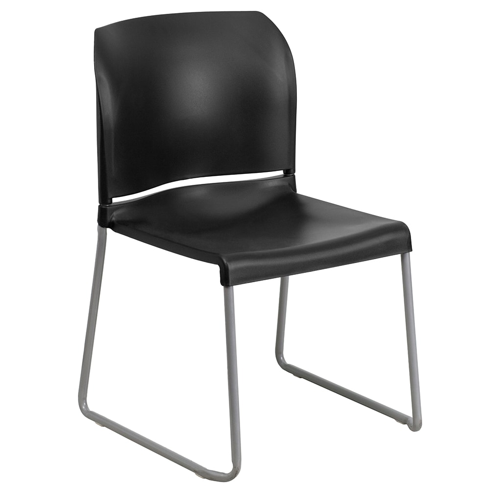 Flash Furniture RUT-238A-BK-GG Stacking Chair w/ Black Polypropylene Seat & Silver Frame