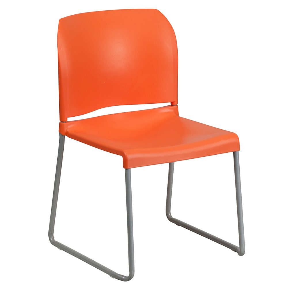 Flash Furniture RUT-238A-OR-GG Stacking Chair w/ Orange Polypropylene Seat & Silver Frame