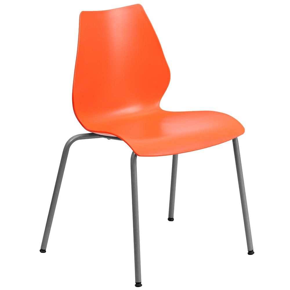 Flash Furniture RUT-288-ORANGE-GG Stacking Chair w/ Orange Plastic Seat & Silver Frame