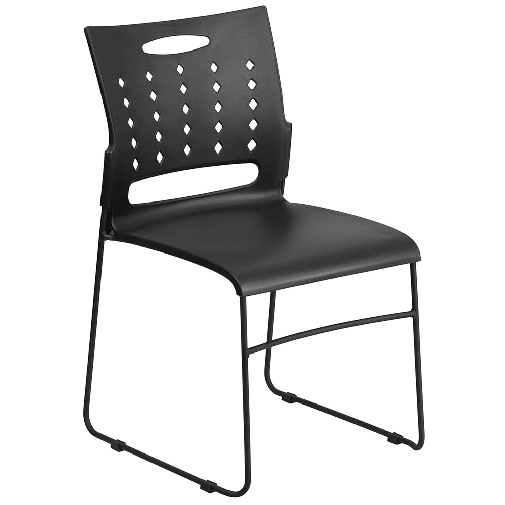 Flash Furniture RUT-2-BK-GG Stacking Chair w/ Black Plastic Seat & Black Metal Frame