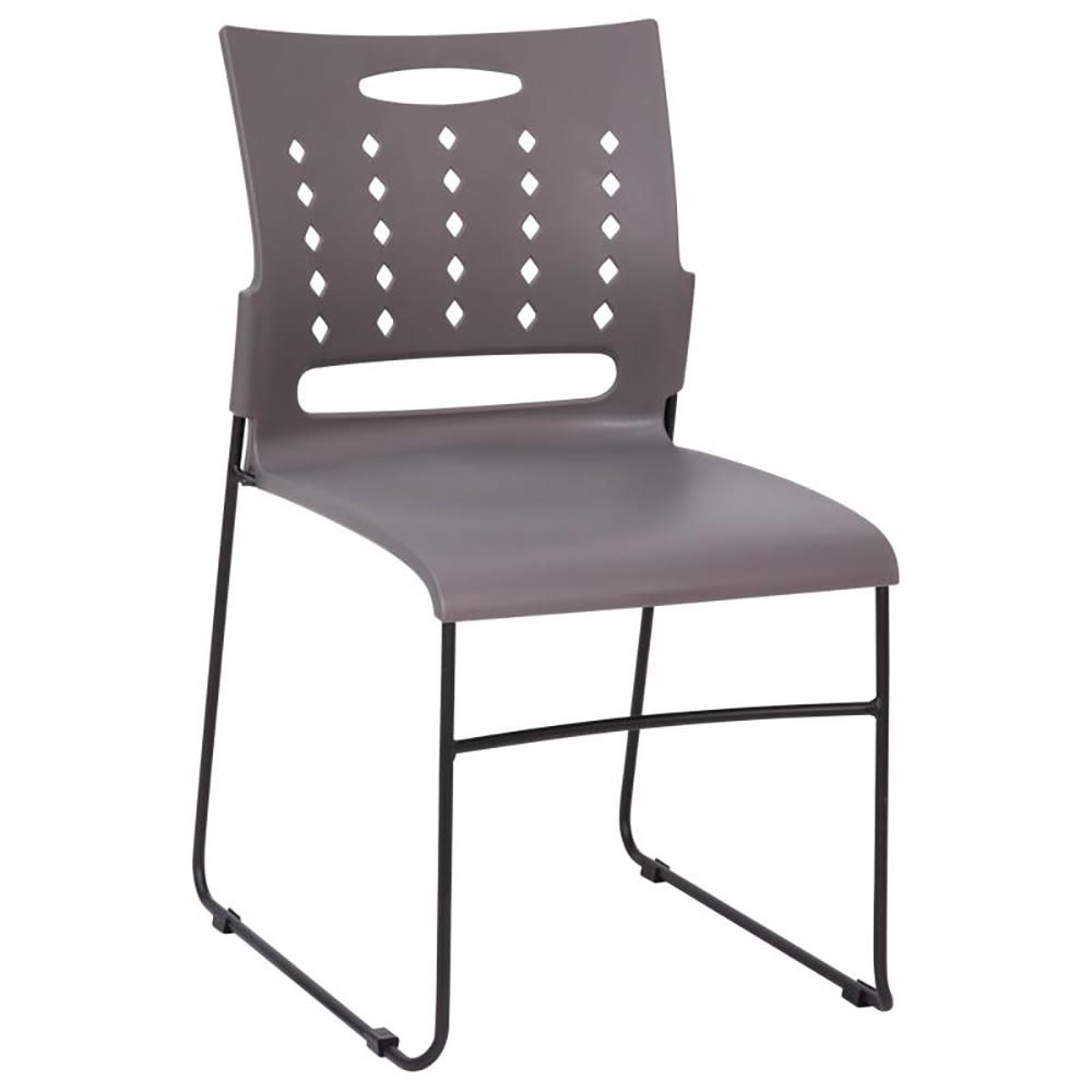 Flash Furniture RUT-2-GY-BK-GG Stacking Student Sled Chair - Gray Plastic Seat, Black Metal