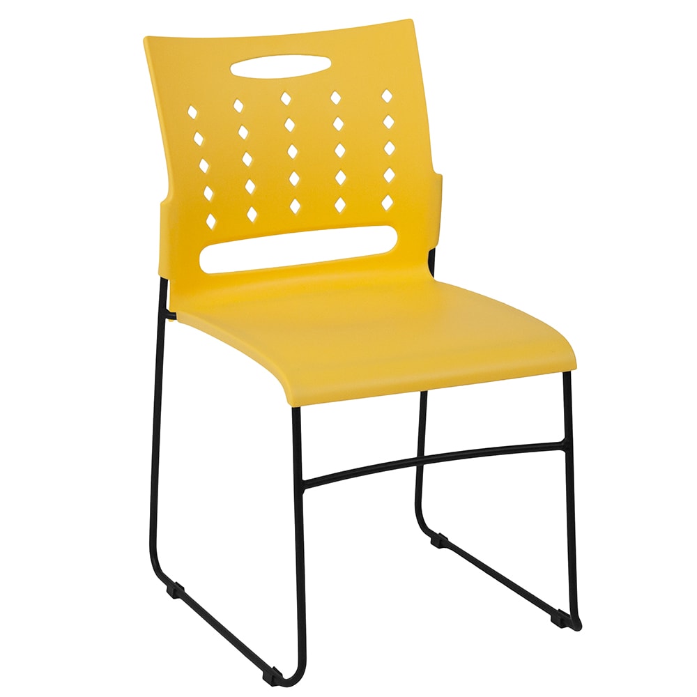 Flash Furniture RUT-2-YL-GG Stacking Chair w/ Yellow Plastic Seat & Black Metal Frame