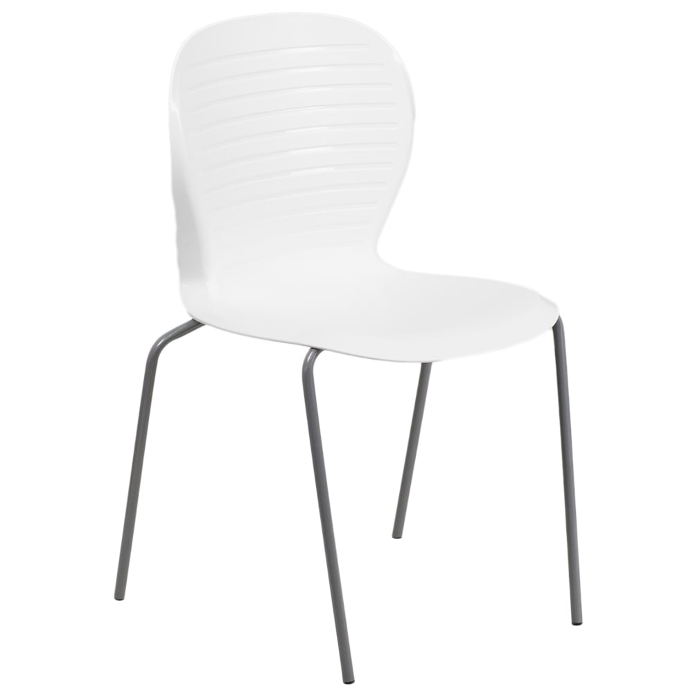 Flash Furniture RUT-3-WH-GG Stacking Chair w/ White Plastic Seat & Silver Frame