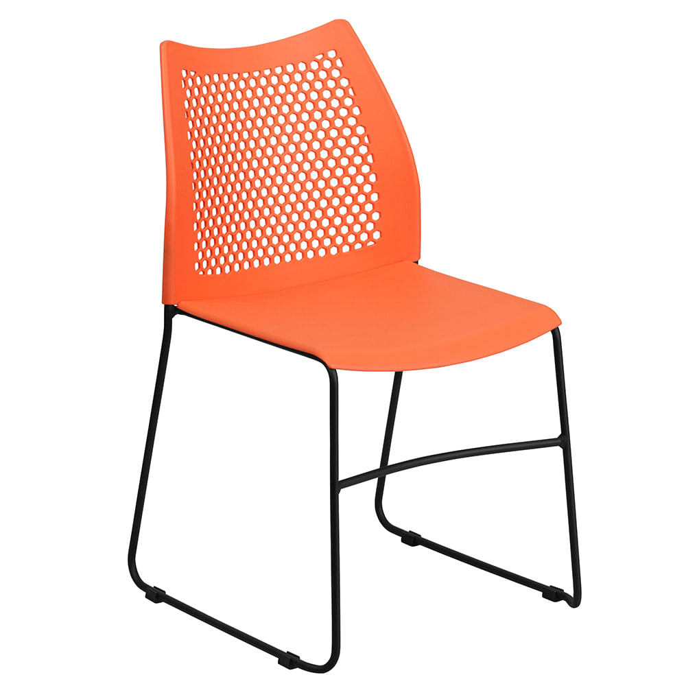 Flash Furniture RUT-498A-ORANGE-GG Stacking Chair w/ Orange Plastic Seat & Black Metal Frame