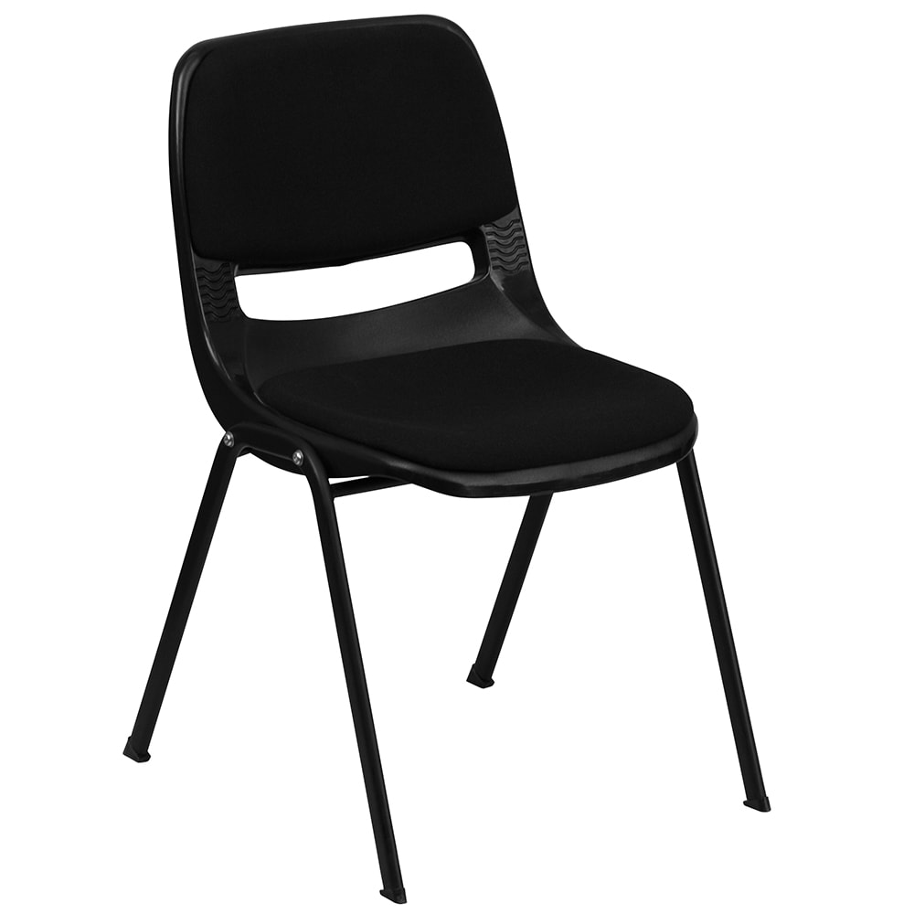 Flash Furniture RUT-EO1-01-PAD-GG Ergonomic Stacking Shell Chair w/ Black Fabric Back & Seat - Metal Frame, Black