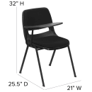 Flash Furniture RUT-EO1-01-PAD-RTAB-GG Ergonomic Shell Chair w/ Right Hand Tablet Arm - Black Padded Seat, Black Metal Frame thumbnail 2