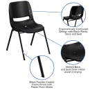 Flash Furniture RUT-EO1-BK-GG Stacking Shell Chair w/ Black Plastic Seat & Back - Black Metal Frame thumbnail 6