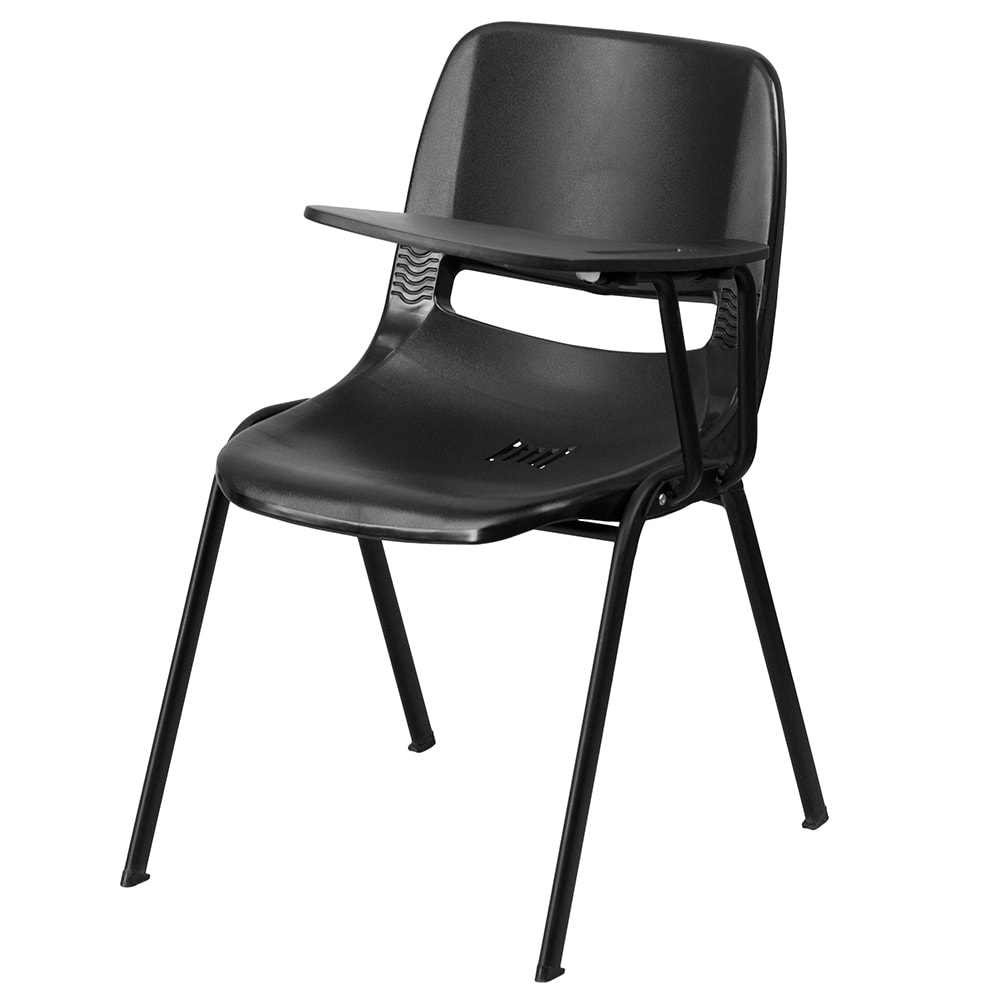 Flash Furniture RUT-EO1-BK-LTAB-GG Ergonomic Shell Chair w/ Left Hand Tablet Arm - Black Plastic Seat, Black Metal Frame