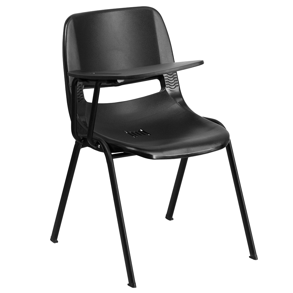Flash Furniture RUT-EO1-BK-RTAB-GG Ergonomic Shell Chair w/ Right Hand Tablet Arm - Black Plastic Seat, Black Metal Frame