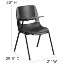 Flash Furniture RUT-EO1-BK-RTAB-GG Ergonomic Shell Chair w/ Right Hand Tablet Arm - Black Plastic Seat, Black Metal Frame thumbnail 2