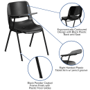Flash Furniture RUT-EO1-BK-RTAB-GG Ergonomic Shell Chair w/ Right Hand Tablet Arm - Black Plastic Seat, Black Metal Frame thumbnail 6