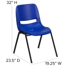 Flash Furniture RUT-EO1-BL-GG Stacking Shell Chair w/ Blue Plastic Seat & Back - Black Metal Frame thumbnail 2
