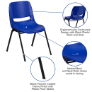 Flash Furniture RUT-EO1-BL-GG Stacking Shell Chair w/ Blue Plastic Seat & Back - Black Metal Frame thumbnail 6