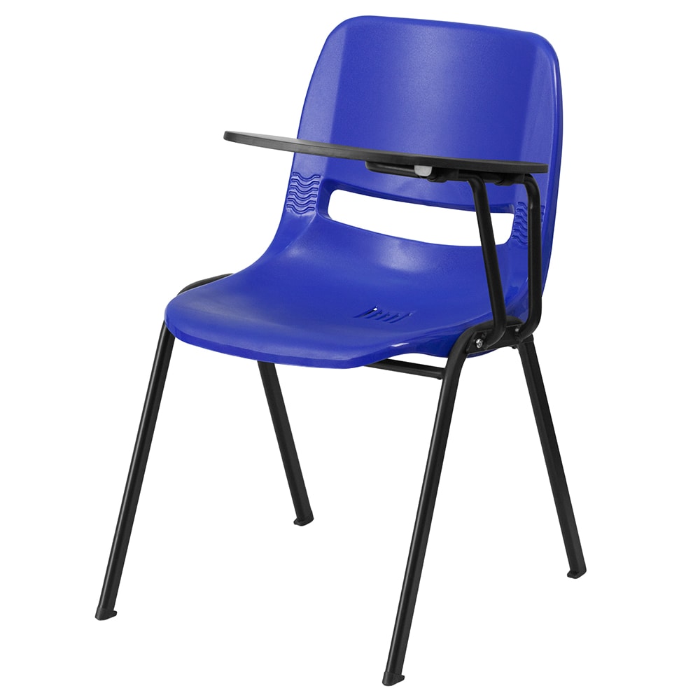 Flash Furniture RUT-EO1-BL-LTAB-GG Ergonomic Shell Chair w/ Left Hand Tablet Arm - Blue Plastic Seat, Black Metal Frame