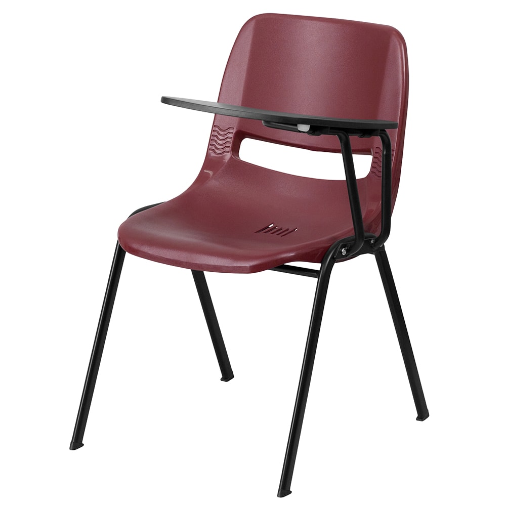 Flash Furniture RUT-EO1-BY-LTAB-GG Ergonomic Shell Chair w/ Left Hand Tablet Arm - Burgundy Plastic Seat, Black Metal Frame