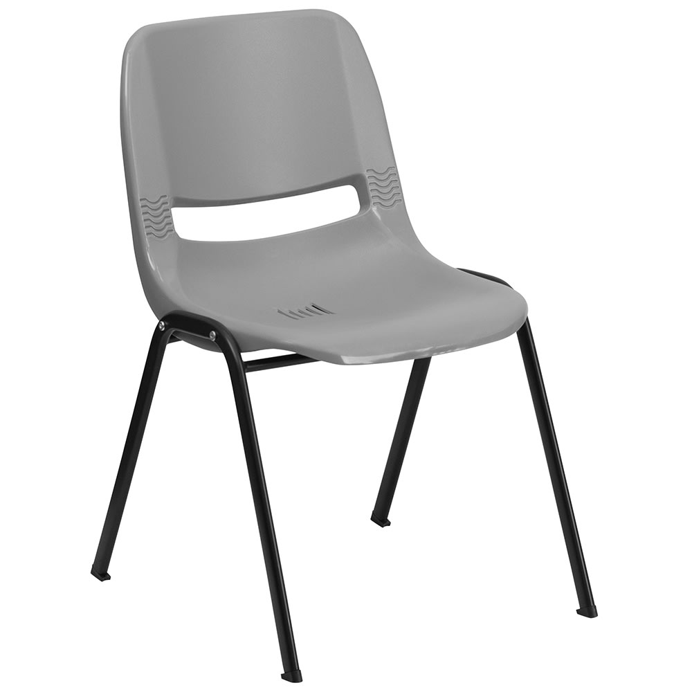 Flash Furniture RUT-EO1-GY-GG Stacking Shell Chair w/ Gray Plastic Seat & Back - Black Metal Frame