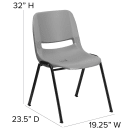 Flash Furniture RUT-EO1-GY-GG Stacking Shell Chair w/ Gray Plastic Seat & Back - Black Metal Frame thumbnail 2