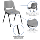 Flash Furniture RUT-EO1-GY-GG Stacking Shell Chair w/ Gray Plastic Seat & Back - Black Metal Frame thumbnail 6