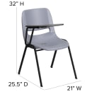 Flash Furniture RUT-EO1-GY-RTAB-GG Ergonomic Shell Chair w/ Right Hand Tablet Arm - Gray Plastic Seat, Black Metal Frame thumbnail 2