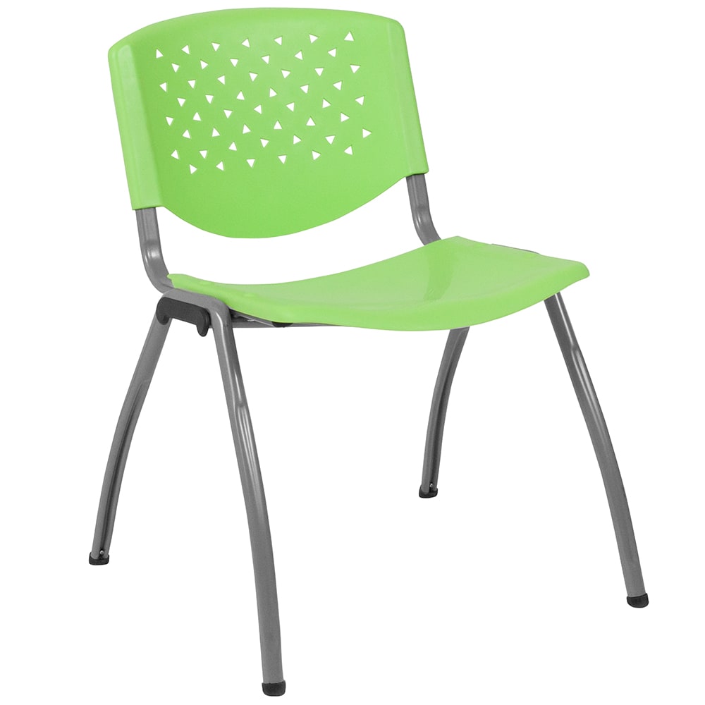 Flash Furniture RUT-F01A-GN-GG Stacking Chair w/ Green Plastic Back & Seat - Metal Frame, Titanium
