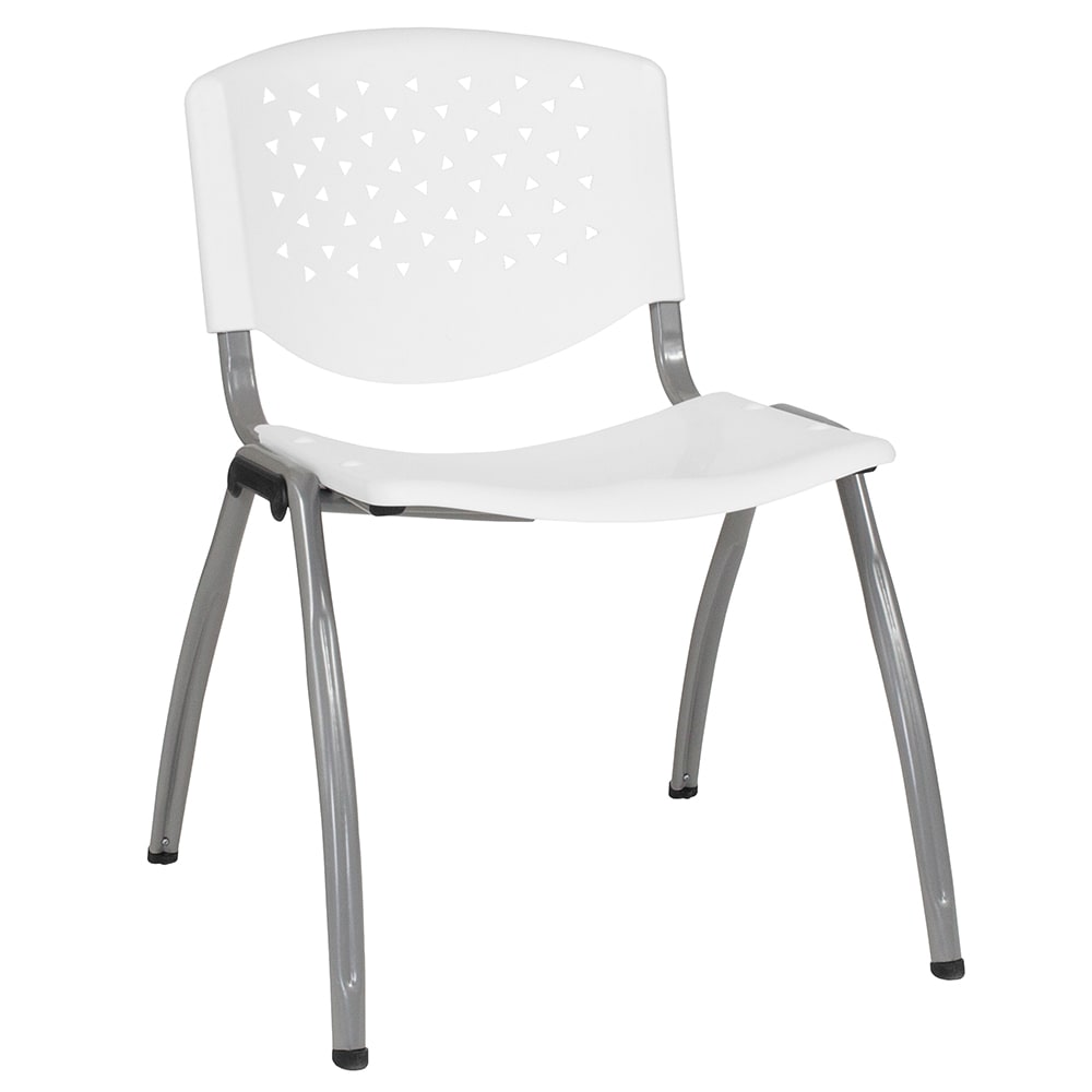 Flash Furniture RUT-F01A-WH-GG Stacking Chair w/ White Plastic Seat & Titanium Metal Frame