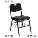 Flash Furniture RUT-GK01-BK-BAS-GG Stacking Chair w/ Black Plastic Seat & Wire Book Basket - Black Metal Frame thumbnail 2