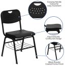 Flash Furniture RUT-GK01-BK-BAS-GG Stacking Chair w/ Black Plastic Seat & Wire Book Basket - Black Metal Frame thumbnail 6