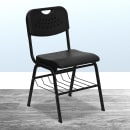 Flash Furniture RUT-GK01-BK-BAS-GG Stacking Chair w/ Black Plastic Seat & Wire Book Basket - Black Metal Frame thumbnail 9