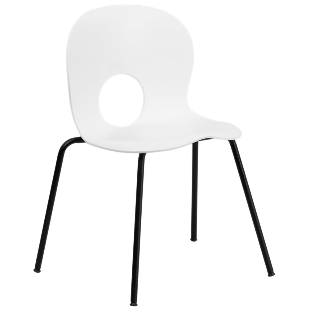 Flash Furniture RUT-NC258-WHITE-GG Stacking Chair w/ White Plastic Seat & Black Metal Frame