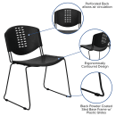 Flash Furniture RUT-NF02-BK-GG Stacking Chair w/ Black Plastic Seat & Black Metal Frame thumbnail 6