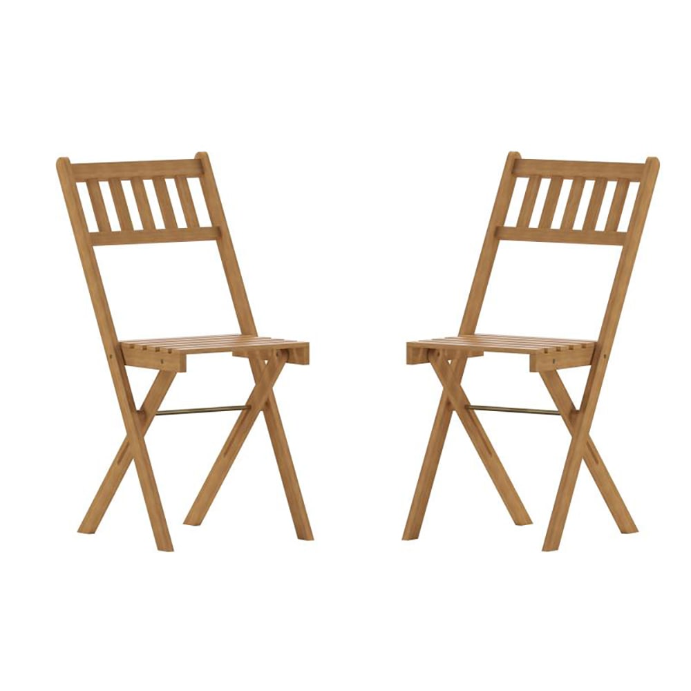 Flash Furniture THB-C1244-NAT-GG Folding Patio Bistro Chair w/ Slatted Wood Back & Seat - Acacia Wood Frame, Wood Grain