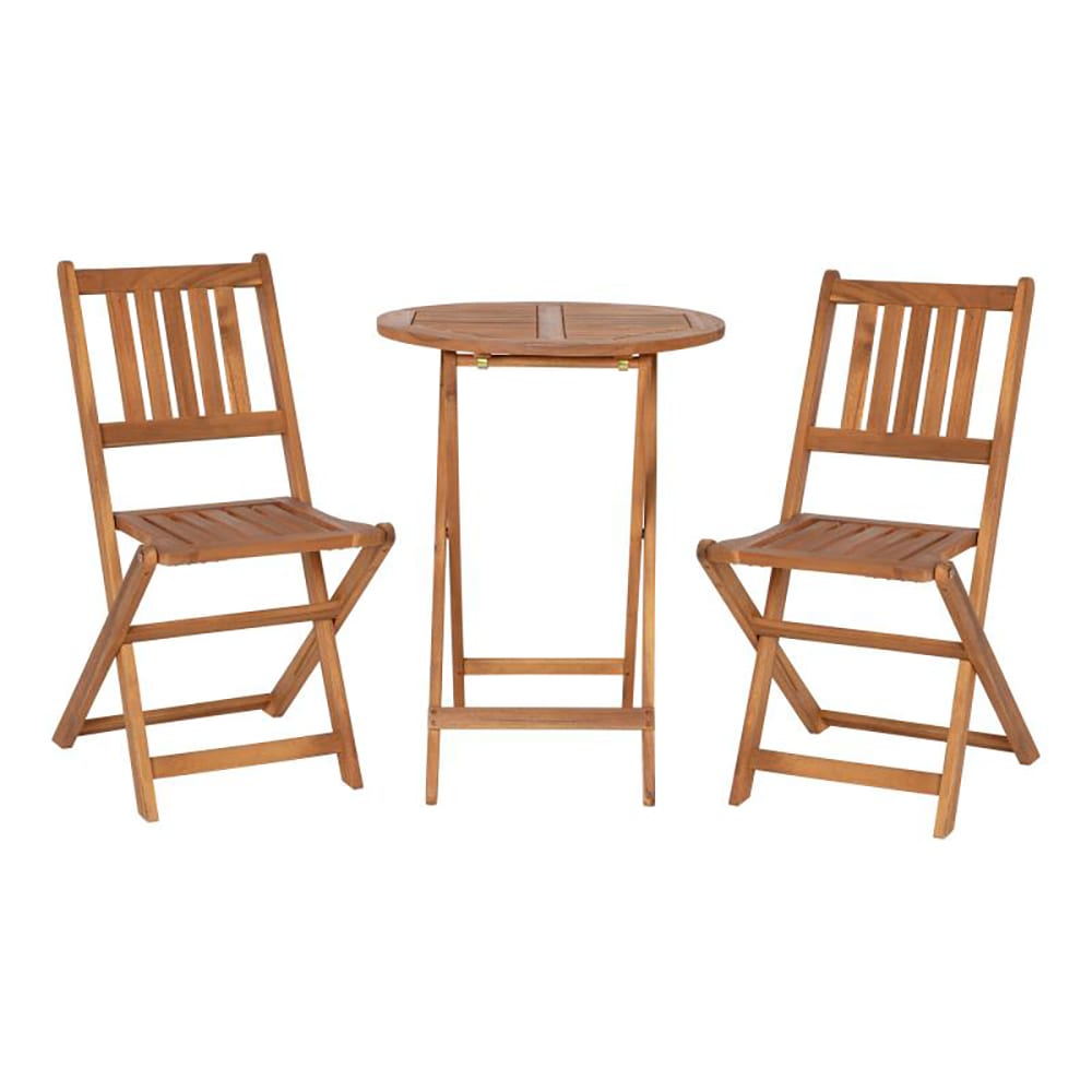 Flash Furniture THB-S4460-NAT-GG 23 1/2" Round Folding Patio Table & (2) Slatted Folding Chair Set - Acacia Wood