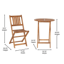 Flash Furniture THB-S4460-NAT-GG 23 1/2" Round Folding Patio Table & (2) Slatted Folding Chair Set - Acacia Wood thumbnail 2
