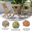 Flash Furniture THB-S4460-NAT-GG 23 1/2" Round Folding Patio Table & (2) Slatted Folding Chair Set - Acacia Wood thumbnail 4