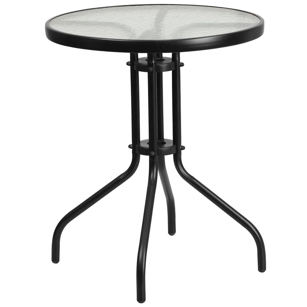 Flash Furniture TLH-070-1-GG 23 3/4" Round Patio Table w/ Glass Top - Metal Base, Black
