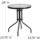 Flash Furniture TLH-070-1-GG 23 3/4" Round Patio Table w/ Glass Top - Metal Base, Black thumbnail 2