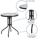 Flash Furniture TLH-070-1-GG 23 3/4" Round Patio Table w/ Glass Top - Metal Base, Black thumbnail 3