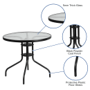 Flash Furniture TLH-070-2-GG 31 1/2" Round Patio Table w/ Glass Top - Metal Base, Black thumbnail 4